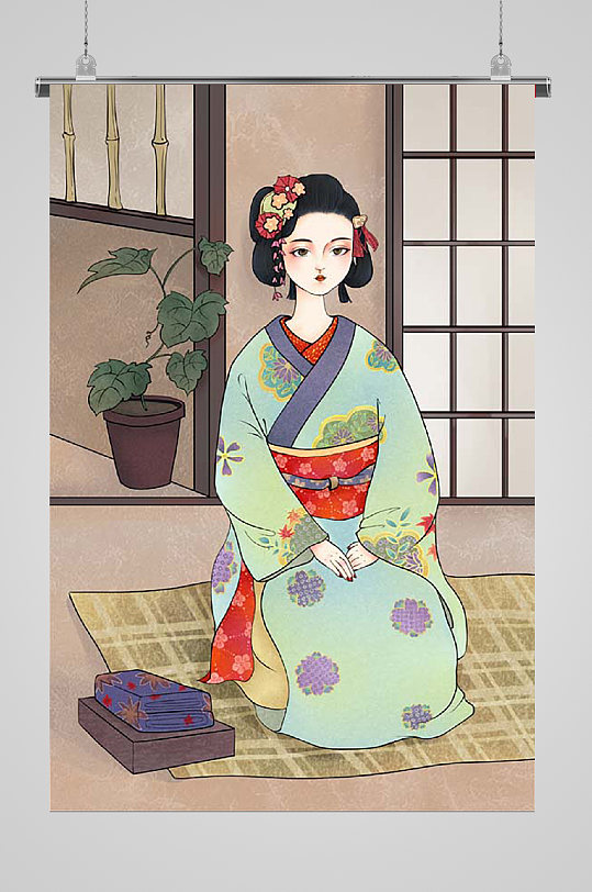 整理衣物的女人仕女图日本艺伎花魁
