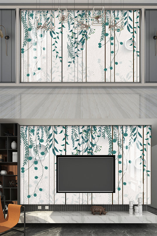 垂落的藤蔓电视墙-众图网