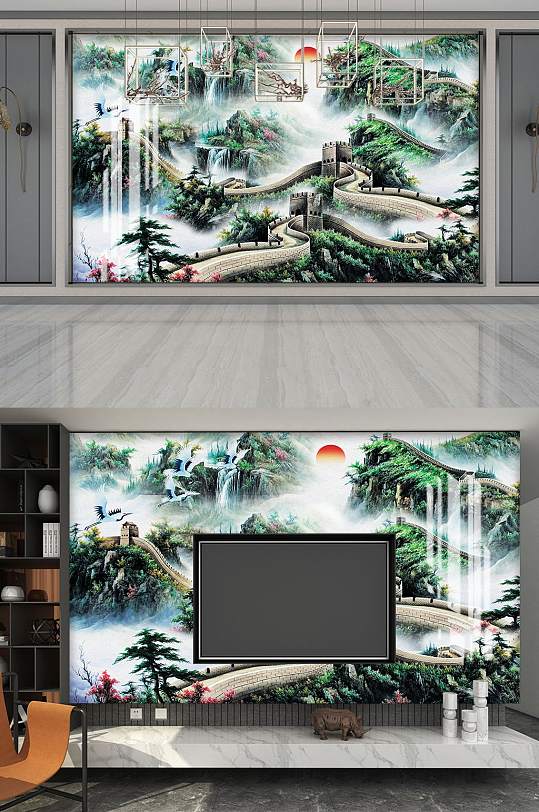 水墨长城电视墙-众图网