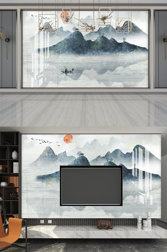 写意山水江南墨画海报