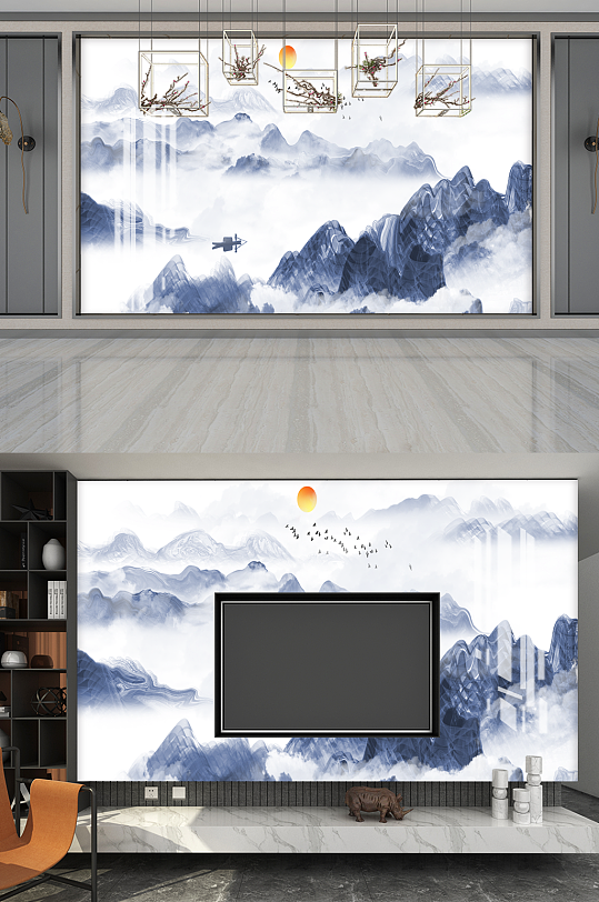 寫意山水墨畫海報