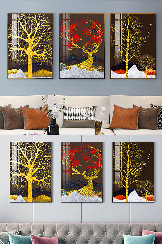 手绘麋鹿森林装饰画