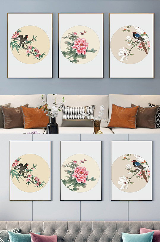 新中式圆形装饰画-众图网