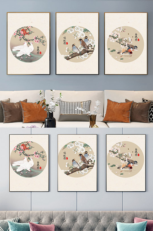 工笔花鸟圆形装饰画-众图网