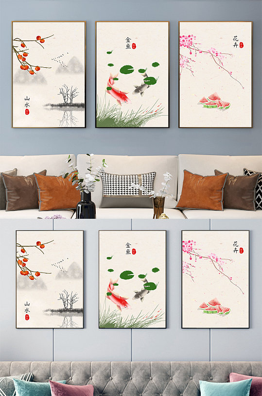 水墨山水花鸟装饰画-众图网