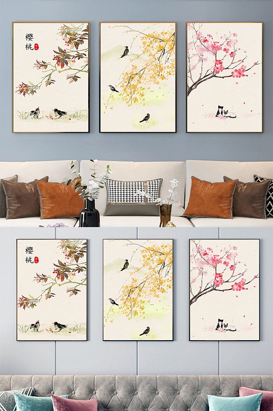 中式水墨花鸟装饰画-众图网