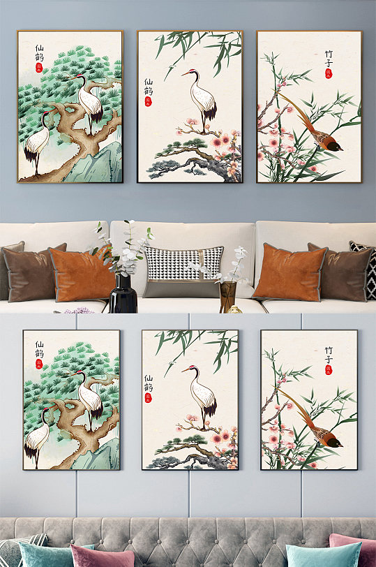 中国风工笔花鸟装饰画-众图网