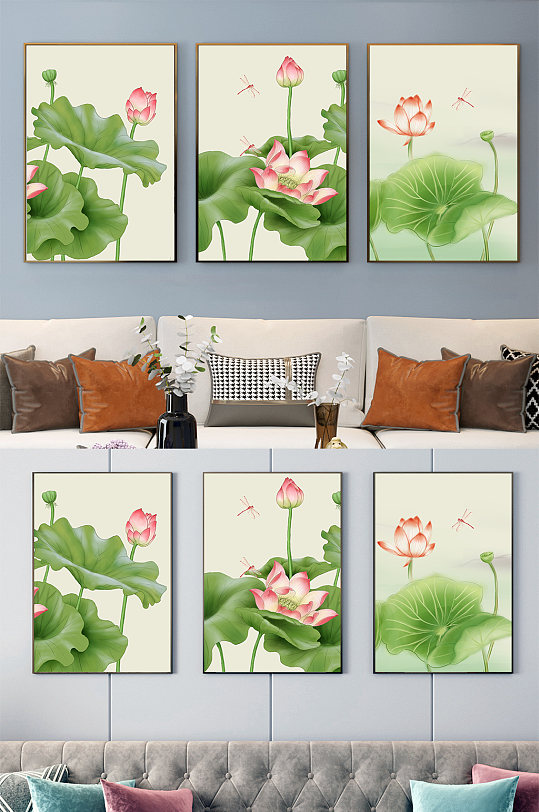 中式工笔荷花装饰画-众图网