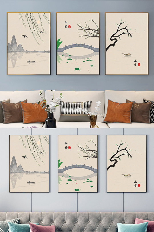 中式水墨山水装饰画-众图网
