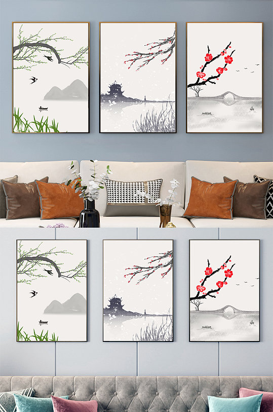 中式水墨山水装饰画-众图网