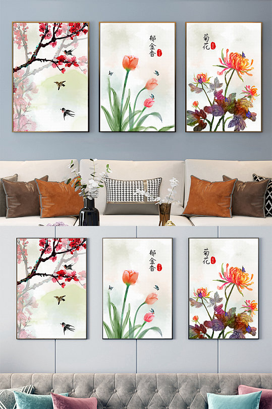 中式水墨花鸟装饰画-众图网