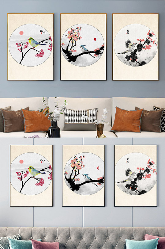 中式水墨花鸟装饰画-众图网