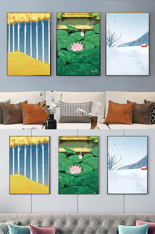 季节风景三联框装饰画