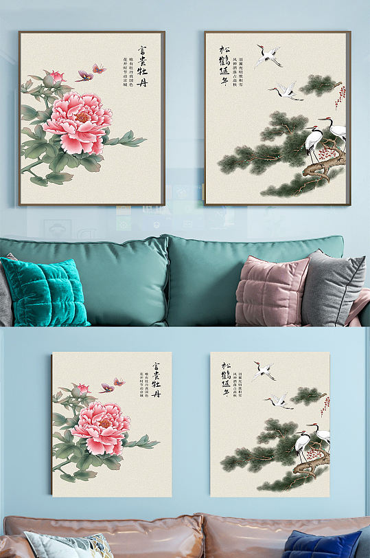 圆形工笔花鸟装饰画-众图网