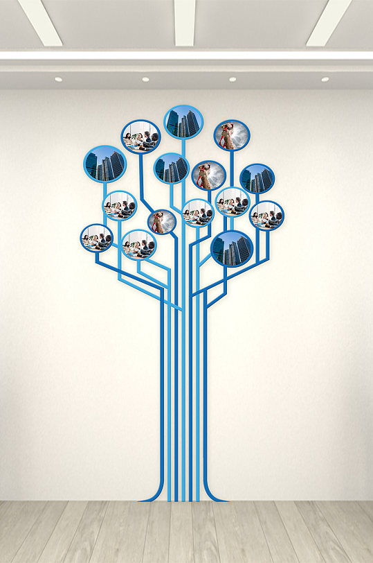 蓝色大气创意树状企业风采墙