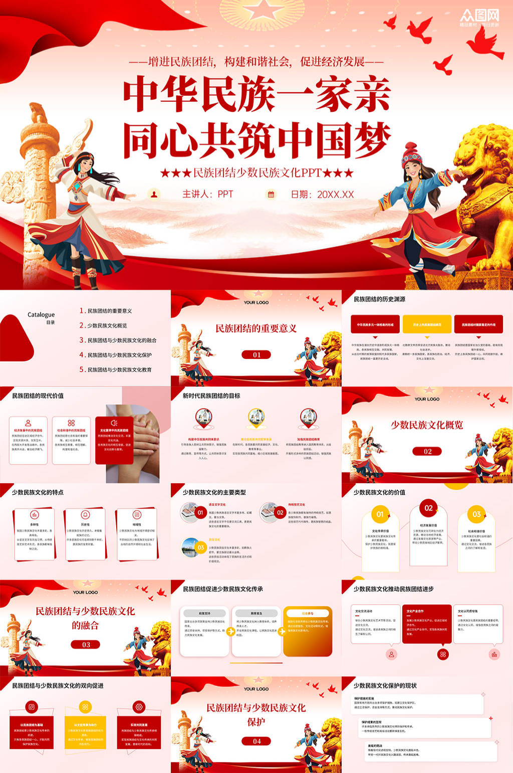 民族团结少数民族文化PPT素材