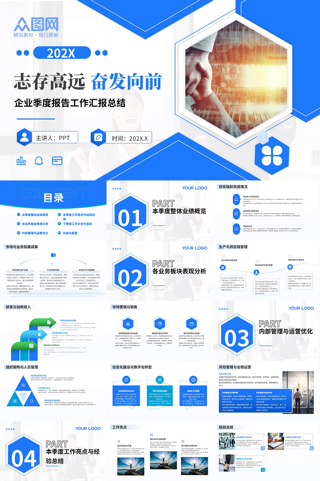 企业季度报告工作汇报总结PPT素材