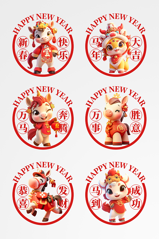 马年2026年新年窗花玻璃贴春节物料元素-众图网