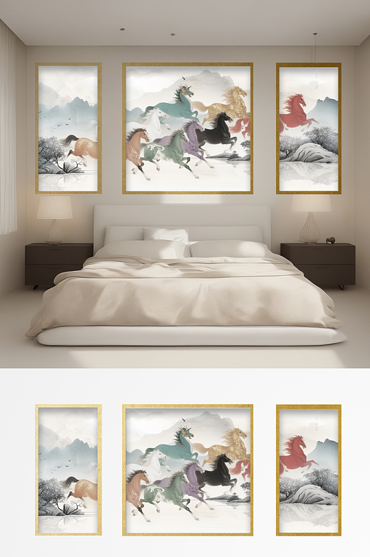 马到成功八骏图分层装饰画-众图网