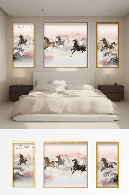 马到成功八骏图分层装饰画-众图网