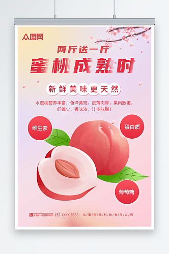 桃子水蜜桃夏季水果果园促销海报