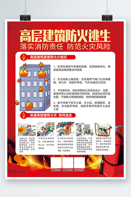 消防高层防火逃生海报