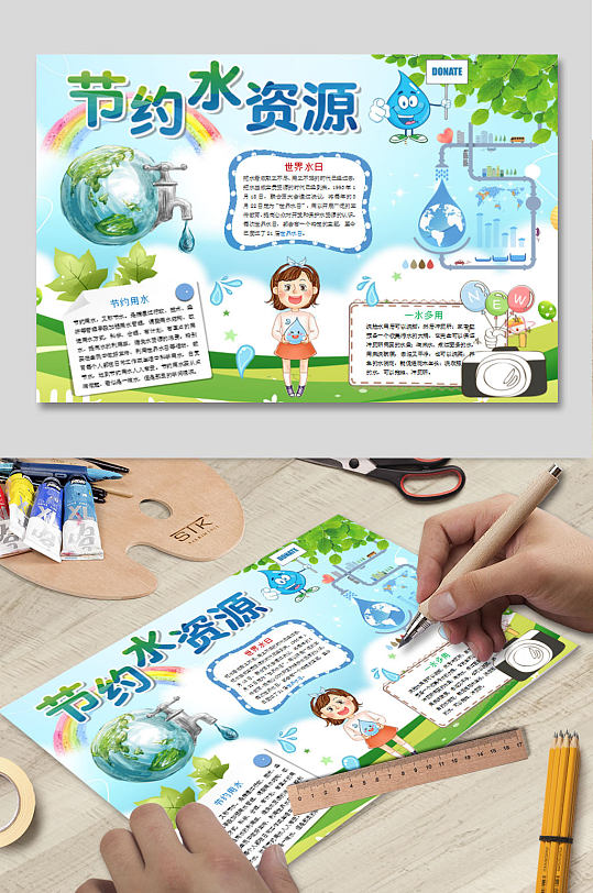 节约水资源电子小报-众图网