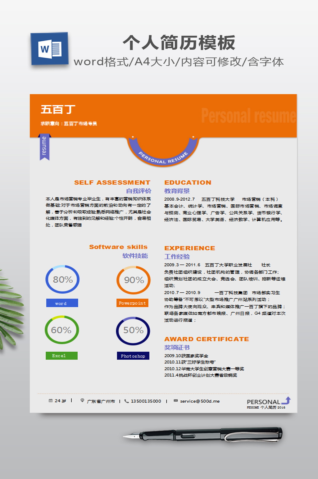 红黑色商务风求职简历素材