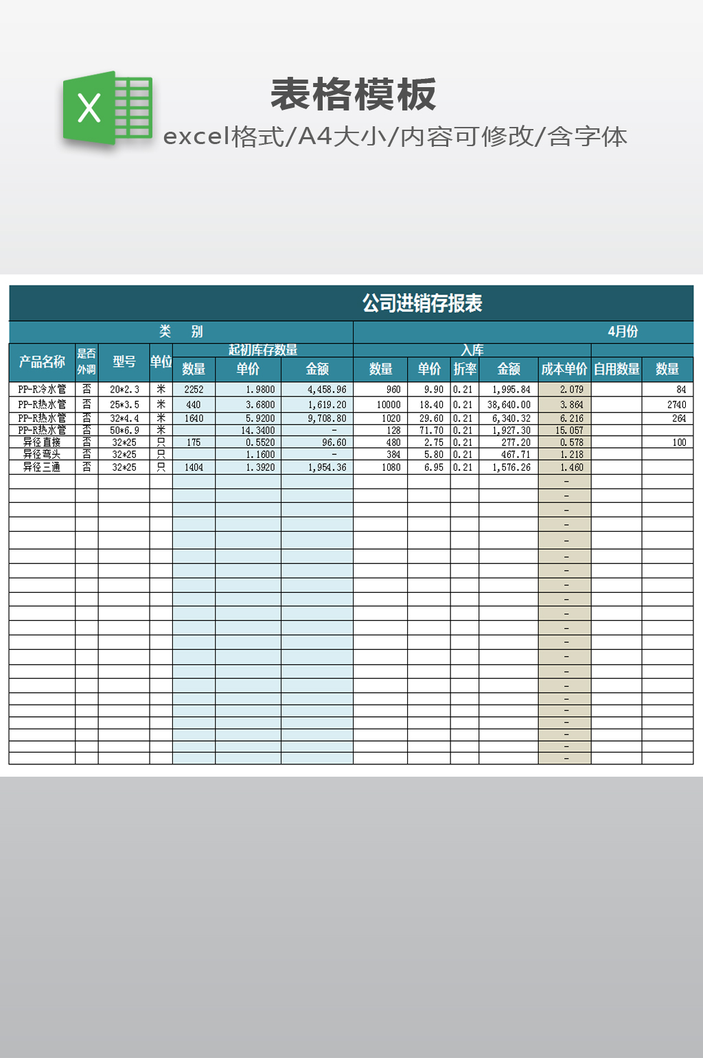 公司进销存管理财务报表素材