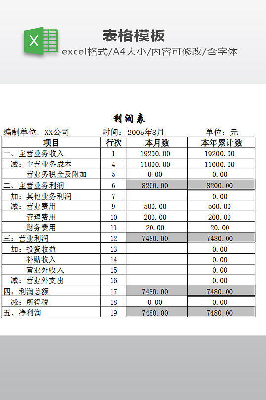 利润表EXCEL模板-众图网