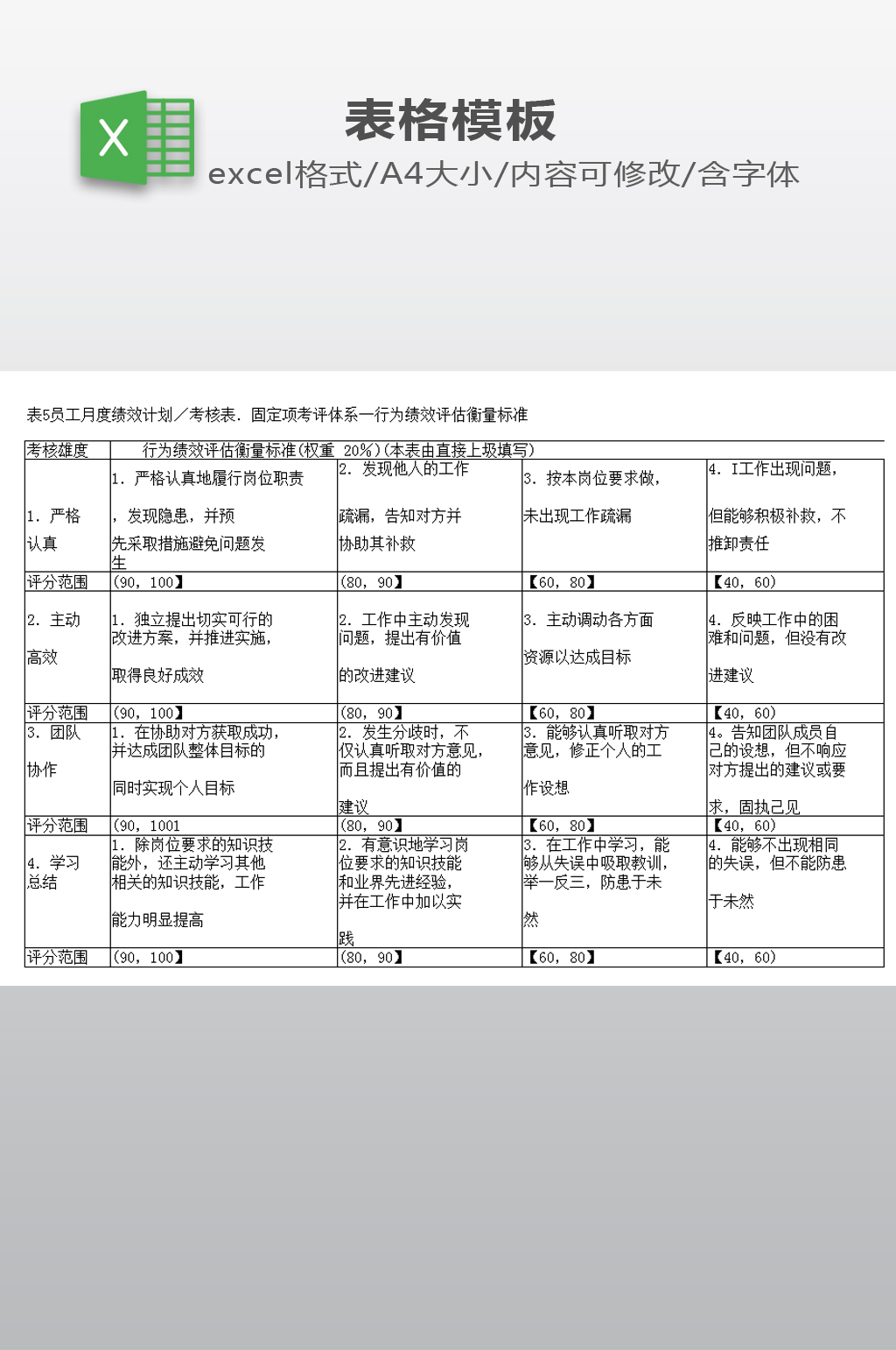 员工月度绩效计划表素材