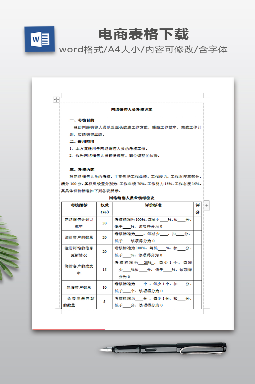 网络销售人员绩效考核素材