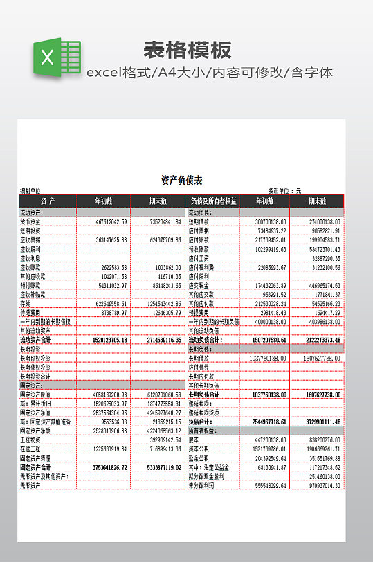 资产负债表模板下载