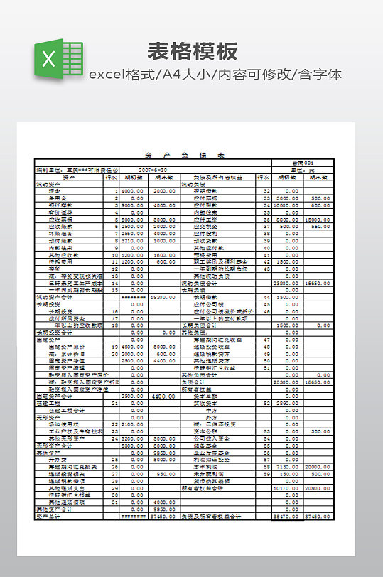 资产负债表模板下载