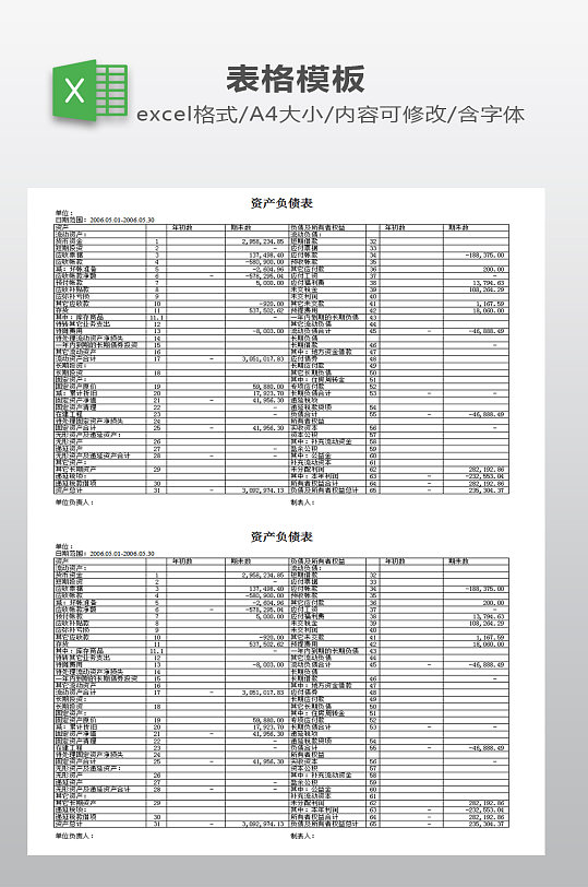 资产负债表模板下载