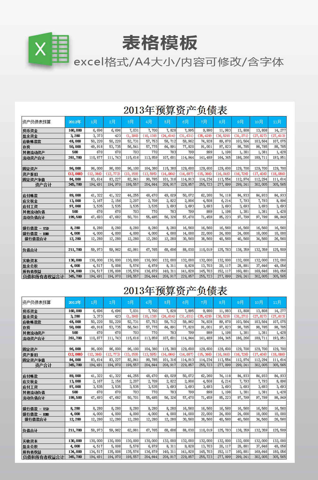 预算资产负债表下载素材