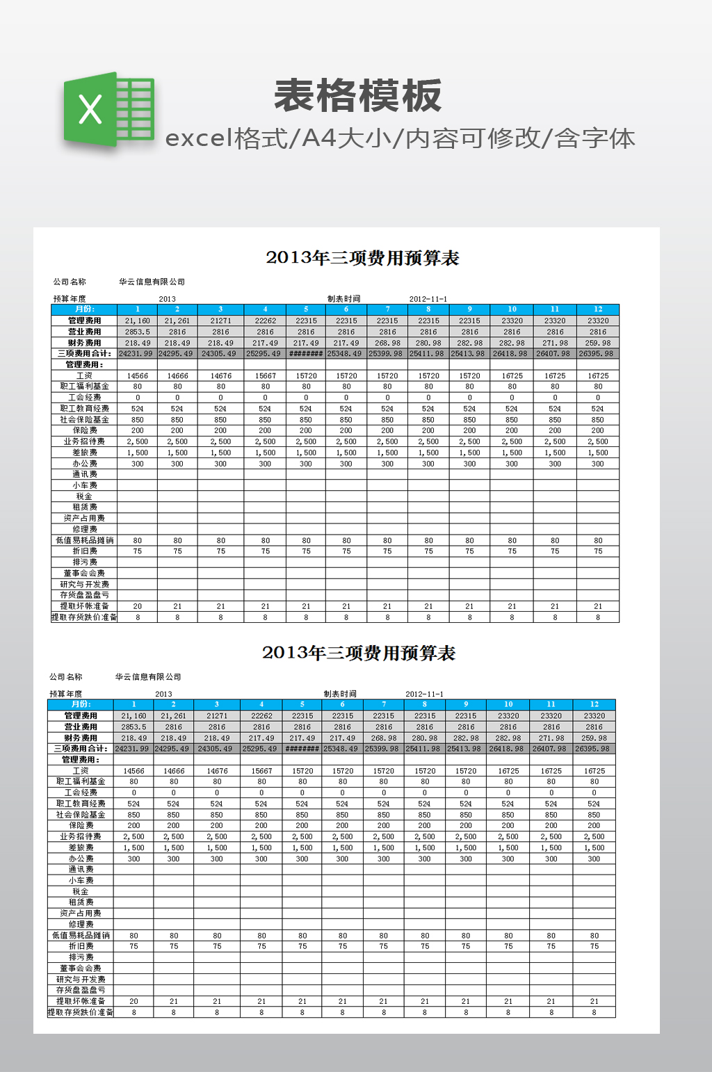 费用预算表模板下载素材