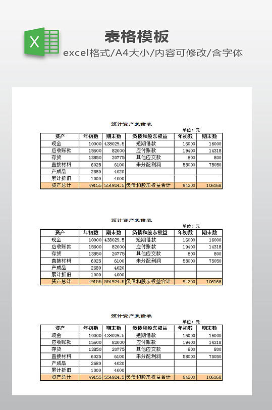 预计资产负债表下载