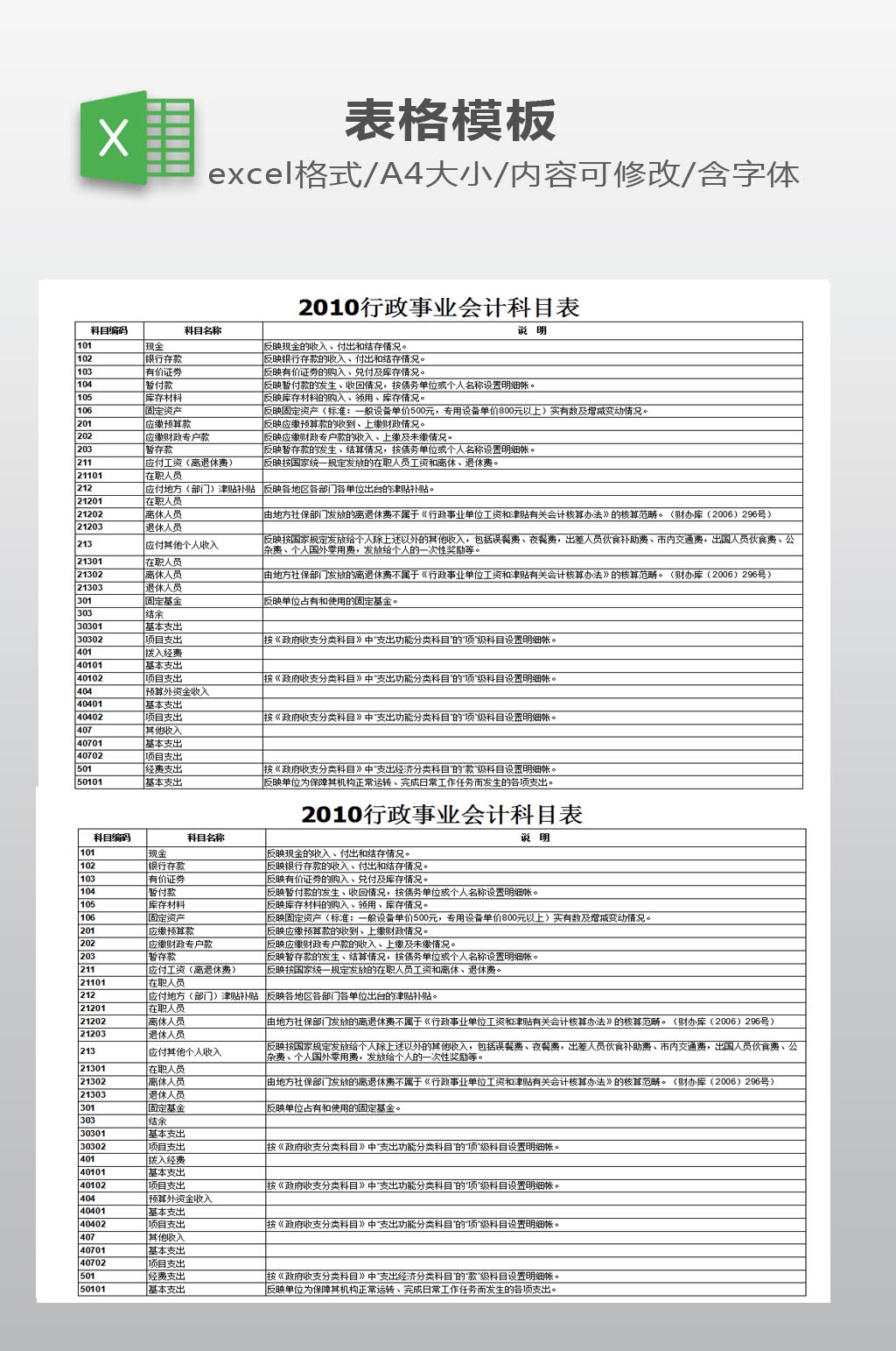 会计科目表模板下载素材