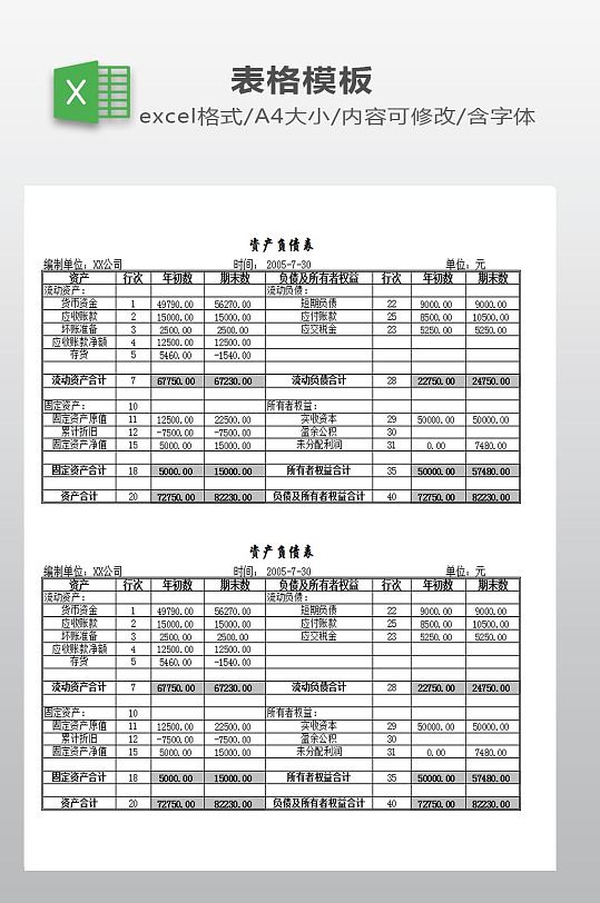 资产负债表模板下载