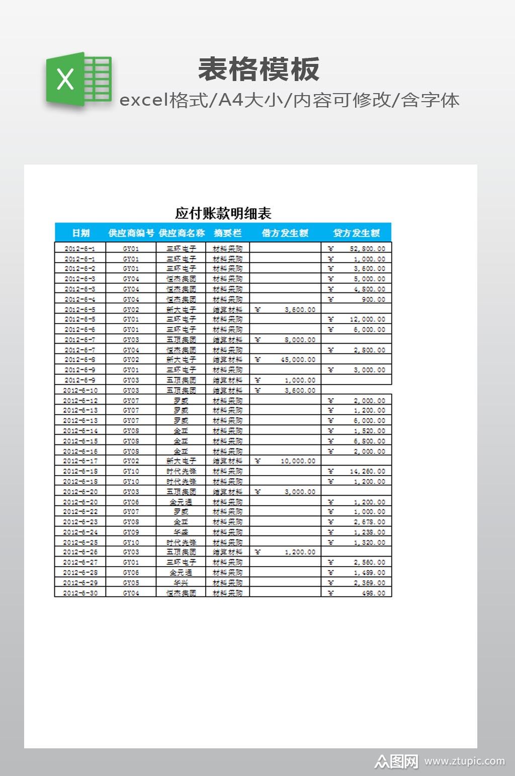 应付帐款明细表下载