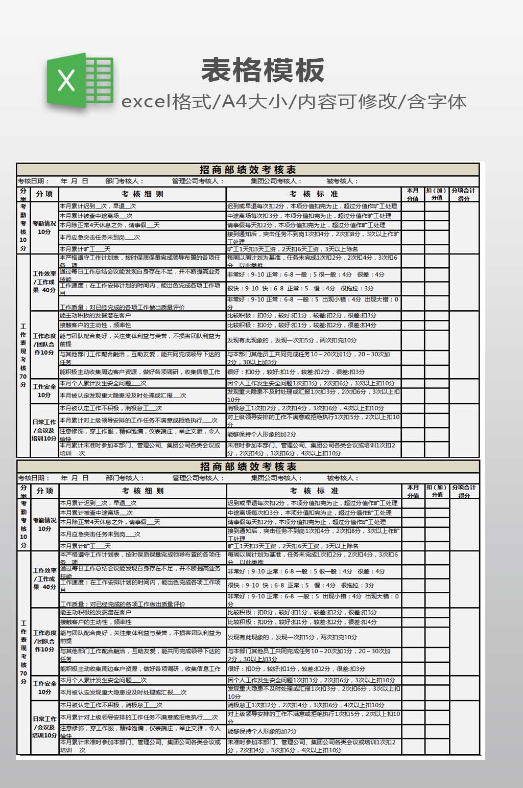绩效考核表模板下载素材