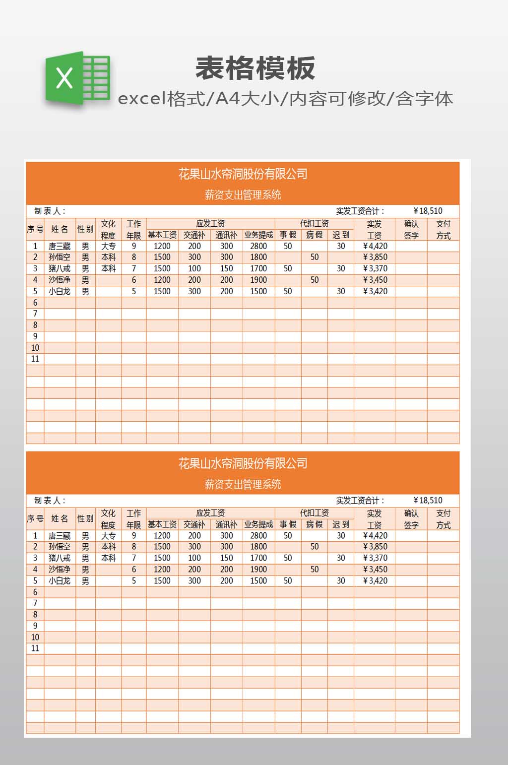 薪资支出管理报表下载素材