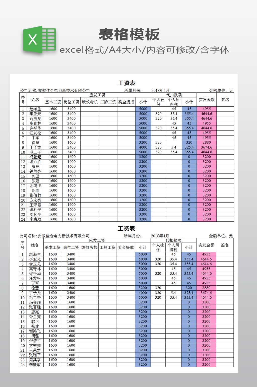 excel工资表模板-常用表格素材下载-众图网