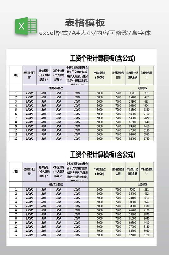 工资个税计算模板