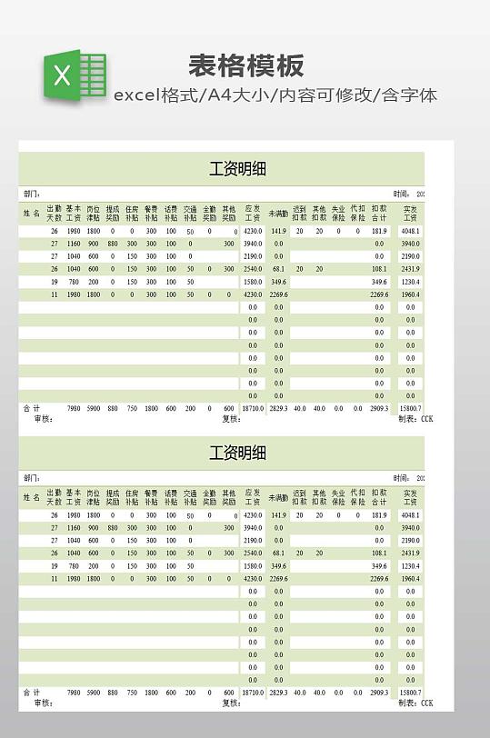 工资发放明细表模板-众图网