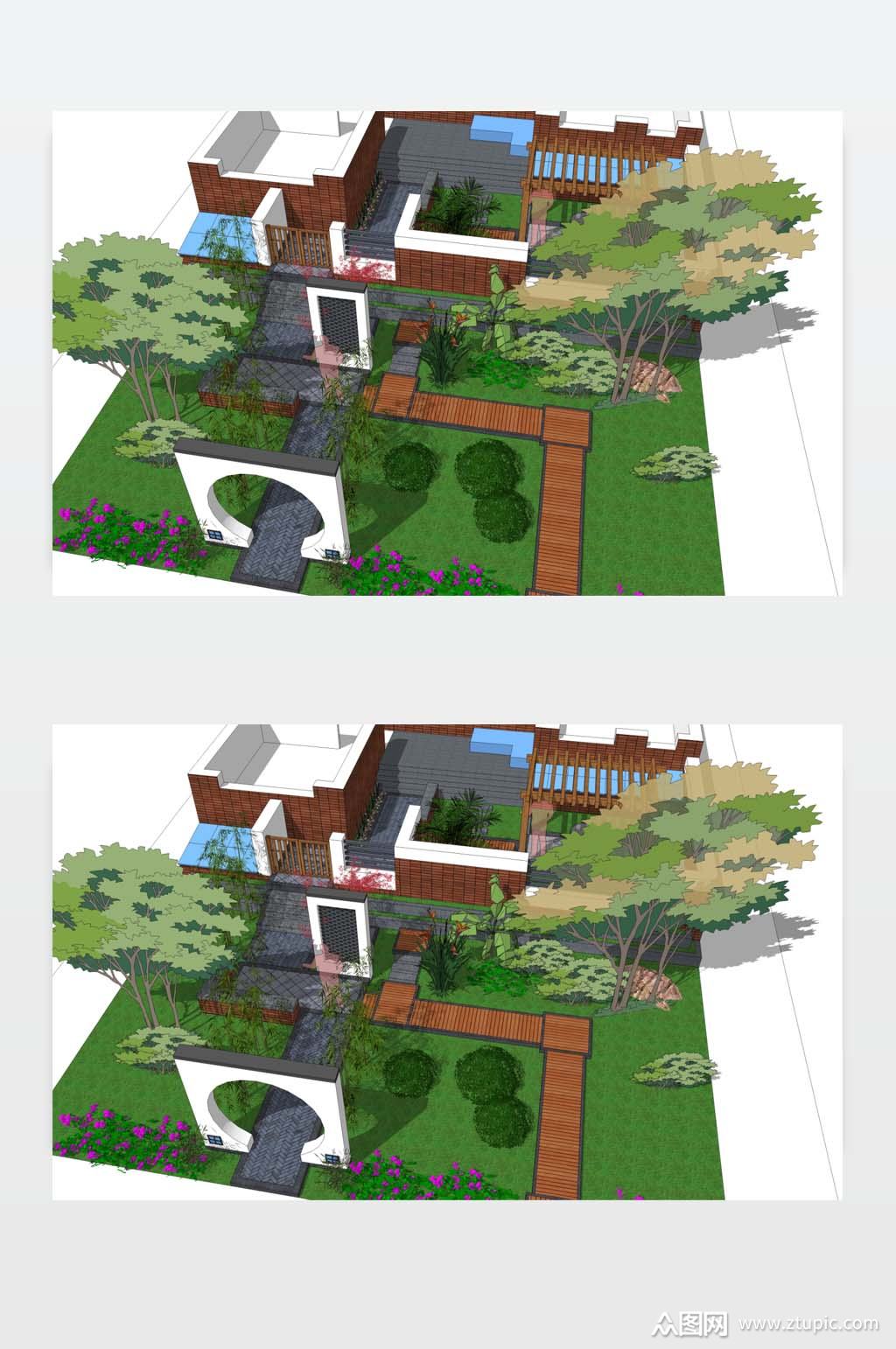 su草图大师庭院花园模型