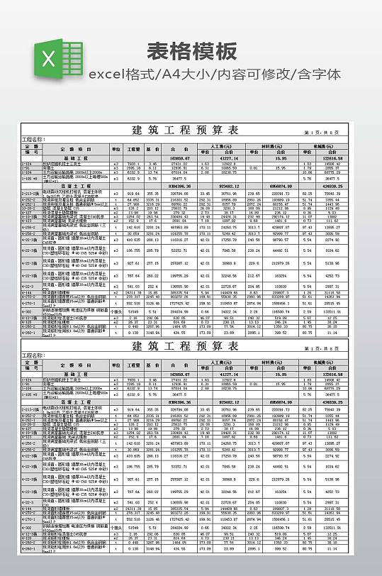 建筑工程预算表下载