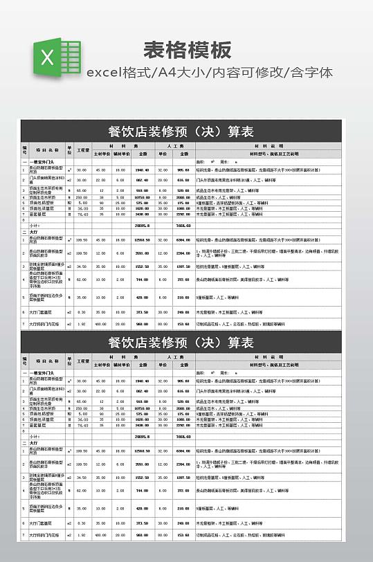 餐饮店装修预算单下载-众图网