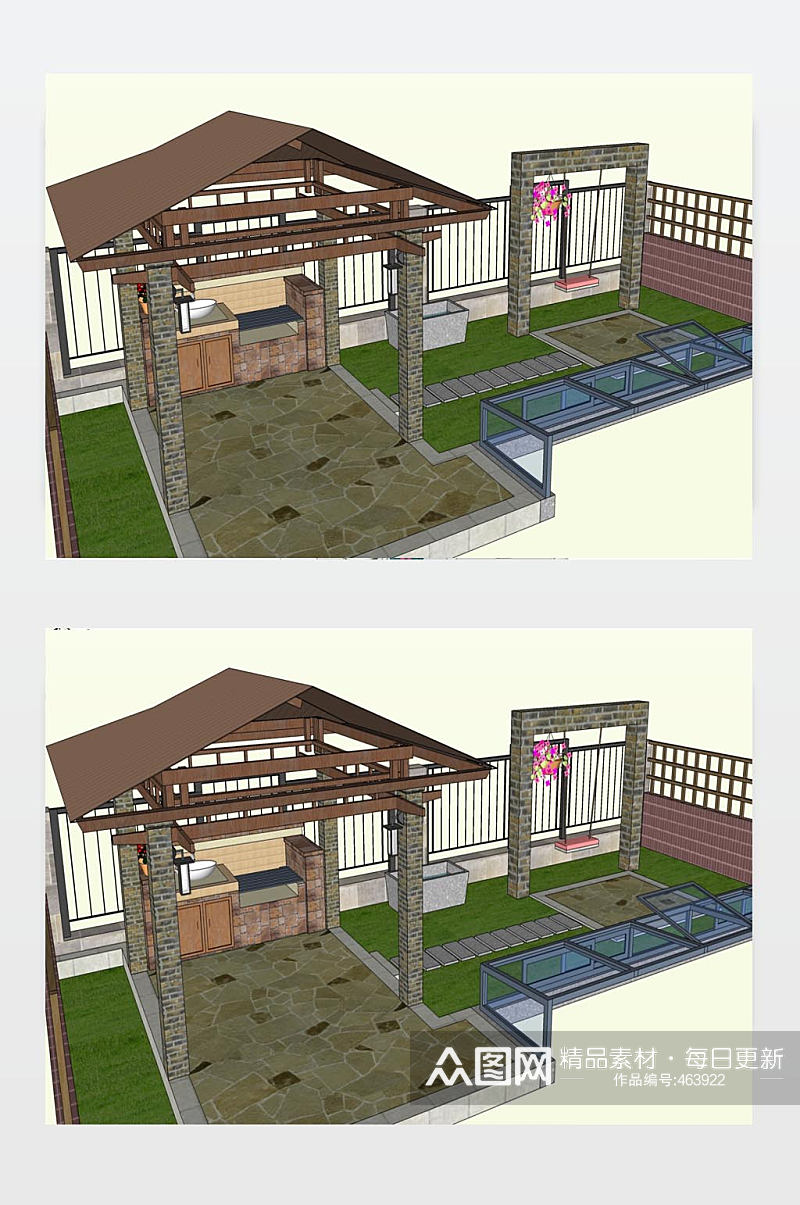 小庭院SU模型下载素材